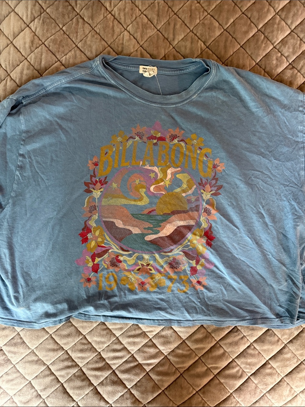 Billabong Light Blue Short Sleeve Tee with Sunset Floral Graphic